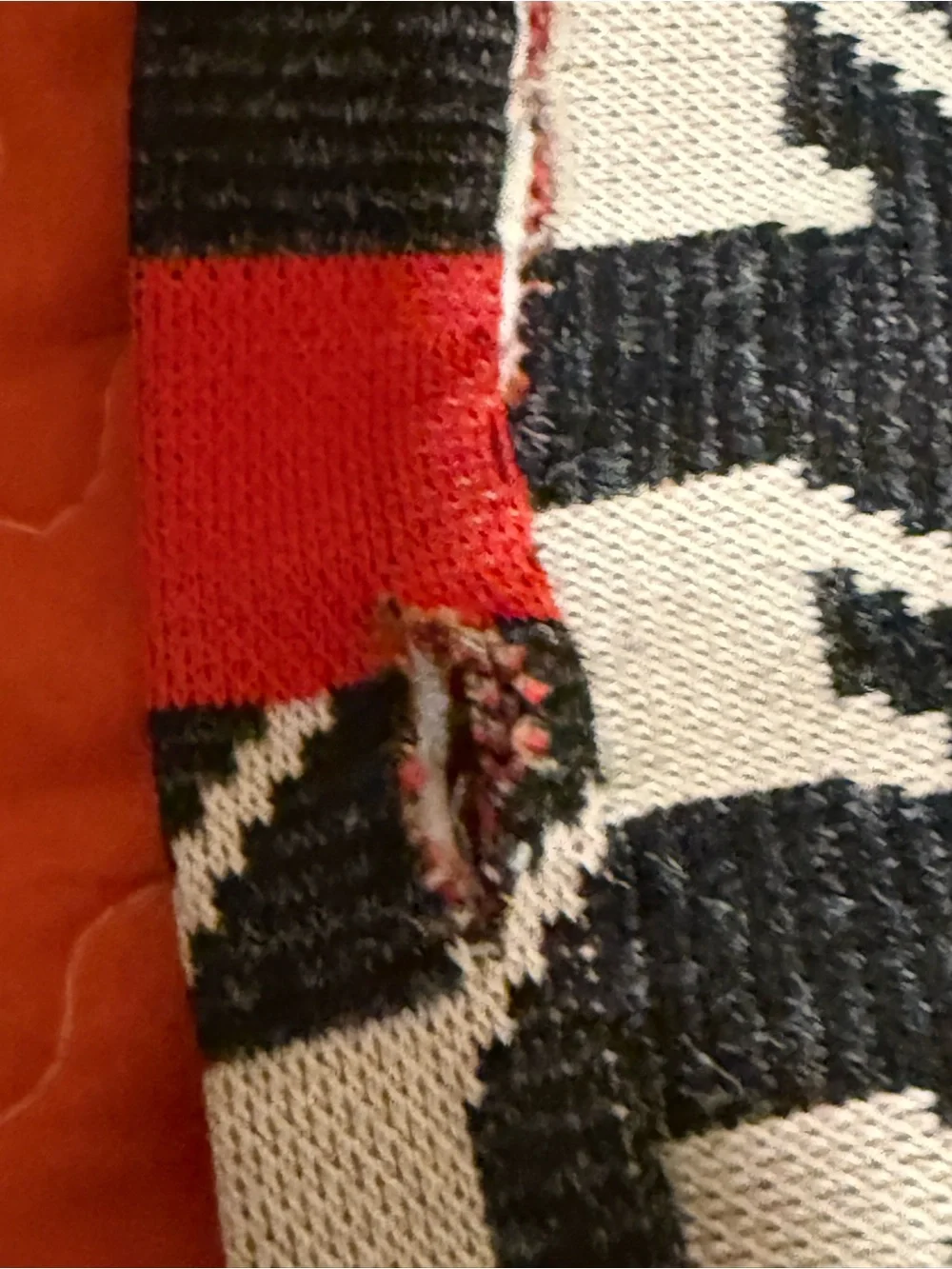 Reversible Black & White Patterned Comforter with Red Accent hand lade very warm